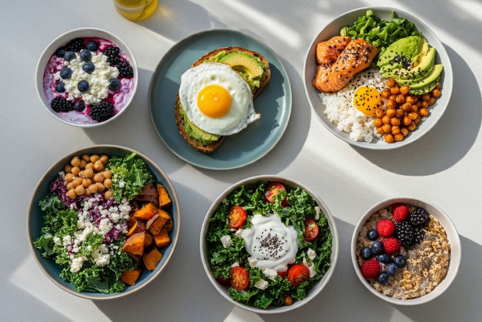 Superfoods on plates
